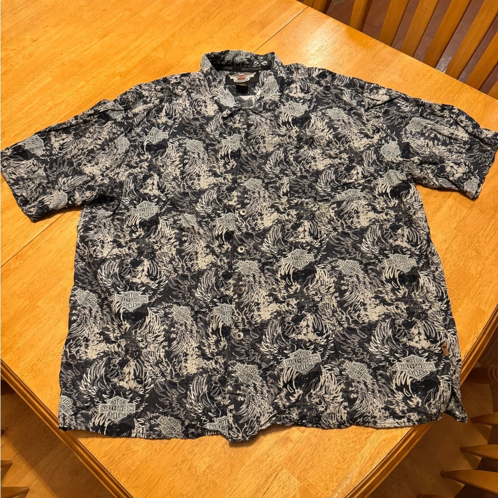 Harley-Davidson Black and White Casual Button Down Shirt